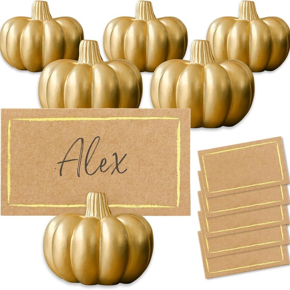 Fall Decor Mini Gold Pumpkin Place Card Holder Set of 6, Perfect for Thanksgivin